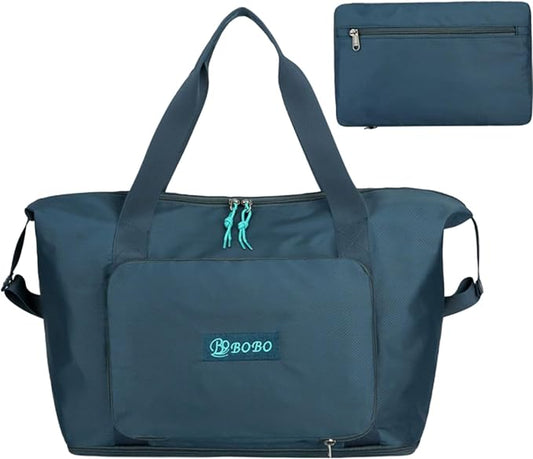 Expandable Travel Duffle Bag for Women Men, Lightweight Foldable Travel Tote Bags Gym Bag, Large Waterproof Carry On Weekender Overnight Bag with Wet Pocket for Workout, Fitness, Shopping Peacock Blue