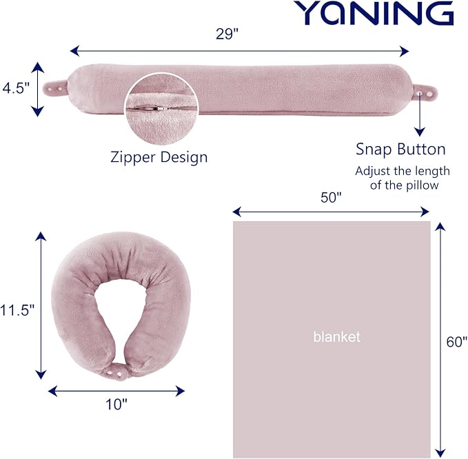 2 in 1 Travel Blanket, Soft Warm Blanket with Cozy Neck Pillow Case, Portable Blanket Set for Airplane, Camping, Car (Dusty Pink)