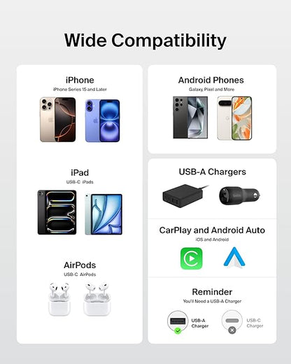 Belkin USB A to USB C Cable 2-Pack, 9.9ft, 15W - Type C Charger, iPhone Charger Cord, Soft, Braided, Flexible for iPhone 17 & 16, Galaxy S25, Pixel 10, iPad Pro, Airpods Pro, Switch & More - White