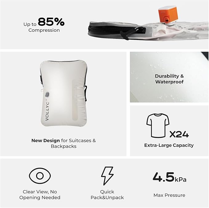 25L Waterproof Travel Vacuum Bags with Pump, Tear-Resistant Design,Lightweight Compression Storage, Durable Vacuum Seal Bags for Clothing Travel Luggage, Camping, Hiking & Road Trips