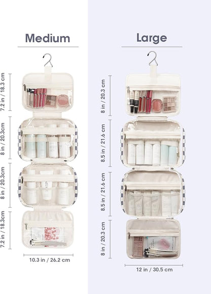 Narwey Hanging Toiletry Bag for Women Travel Makeup Bag Organizer Toiletries Bag for Travel Size Essentials Accessories Cosmetics (Grayish Blue Checkerboard (Medium))