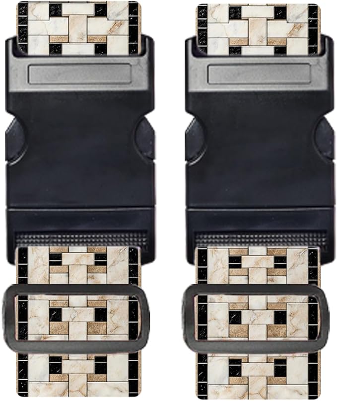 Nuxovilar Luggage Straps of 2 Set Marble Mosaic Pattern, 1.96x90.5 inches - Luggage Straps for Suitcases, Fit for Business Travel, Formal Trips, Daily Use
