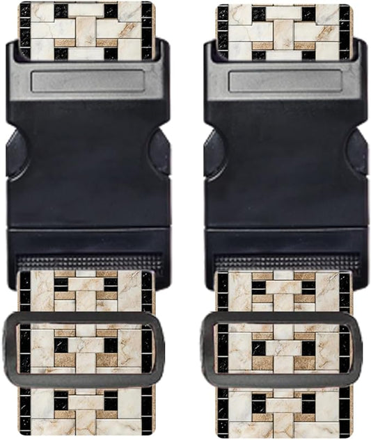 Nuxovilar Luggage Straps of 2 Set Marble Mosaic Pattern, 1.96x90.5 inches - Luggage Straps for Suitcases, Fit for Business Travel, Formal Trips, Daily Use