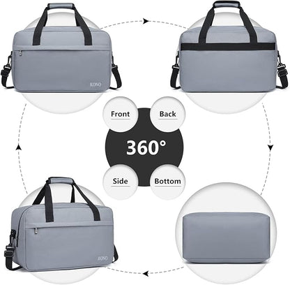 Kono Travel Duffel - 20L Under Seat Carry-On Sports Tote Gym Weekender Overnight Bag - 15.75"x9.84"x7.87" Light Gray