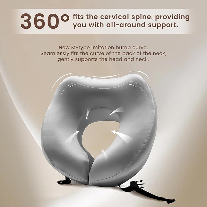 THXSILK 100% Mulberry Silk Neck Pillow for Traveling, Pure Memory Foam Travel Pillow for Airplanes, Travel Neck Pillow for Sleeping, Head and Neck Support, Includes Storage Bag (Grey)