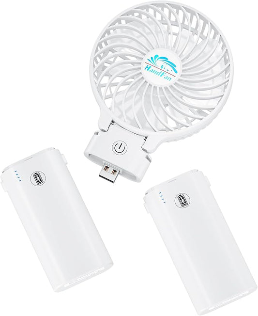 HandFan 10400mAh Portable Hand held Fan, 40Hrs Long-Lasted Hand Fan Rechargeable, Mini Personal Fans Foldable, Heavy Duty Battery Fans for Travel Beach Concerts Cruise Makeup(White)