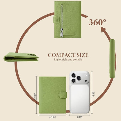 Genuine Leather Passport Holder for Women Men, Hidden Airtag Pocket, RFID Blocking, Zippered Coins Pocket & Cash Compartment Travel Gifts Essentials Passport Cover Case - Green