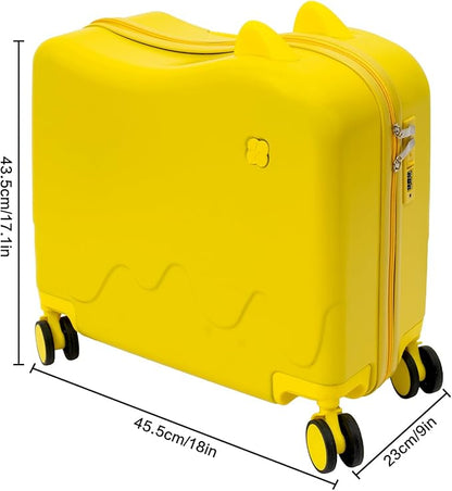 18" Kids Luggage Suitcase for Girls & Boys, Kids Carry On Luggage with Wheels Children’s Suitcase w/Lock (Yellow)