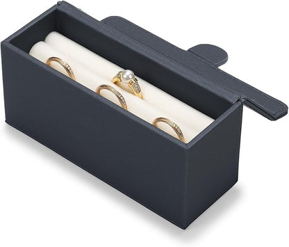 Leather Travel Jewelry Box, Portable Pocket Size Ring Box for Women, Mini Jewelry Travel Case Small Ring Holder Organizer with 12 Slots for purse(Grey)