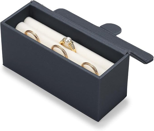 Leather Travel Jewelry Box, Portable Pocket Size Ring Box for Women, Mini Jewelry Travel Case Small Ring Holder Organizer with 12 Slots for purse(Grey)