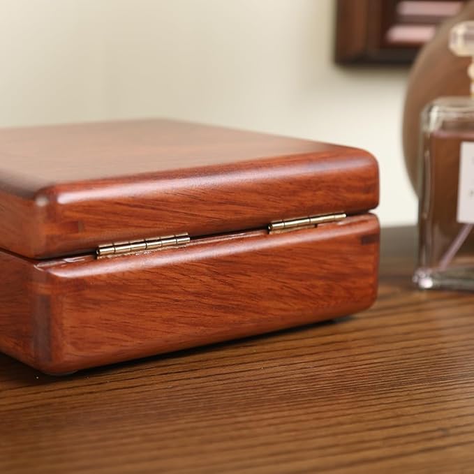 Solid Rosewood Cufflink Organizer Storage Box Genuine Wood Jewelry Case for 12 Cufflinks, Rings, Earrings Compact Travel Gift with Velvety Lining (Dark Brown/Light Coffee)