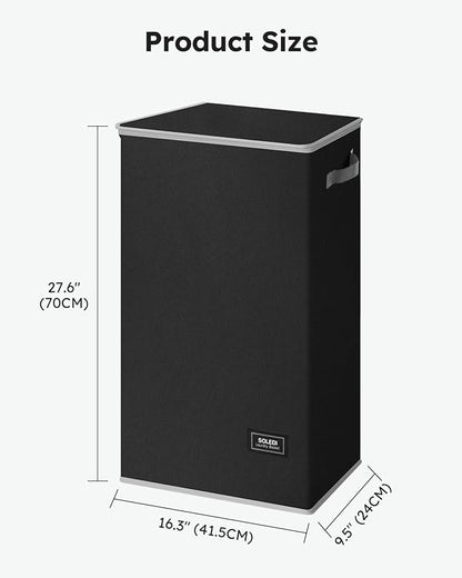 SOLEDI Slim Laundry Hamper with Lid, Narrow Laundry Basket with Removable Bags, Dirty Clothes Hamper with handle, Small Hamper perfect for Laundry room, Bathroom, Bedroom, Small spaces. 70L Black