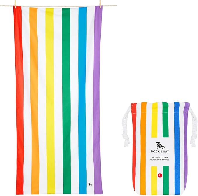 Dock & Bay Beach Towel - Quick Dry, Sand Free - Compact, Lightweight - 100% Recycled - Includes Bag - Rainbow Shores - Set of 4 - Extra Large (200x90cm, 78x35)