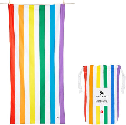 Dock & Bay Beach Towel - Quick Dry, Sand Free - Compact, Lightweight - 100% Recycled - Includes Bag - Rainbow Shores - Set of 4 - Extra Large (200x90cm, 78x35)