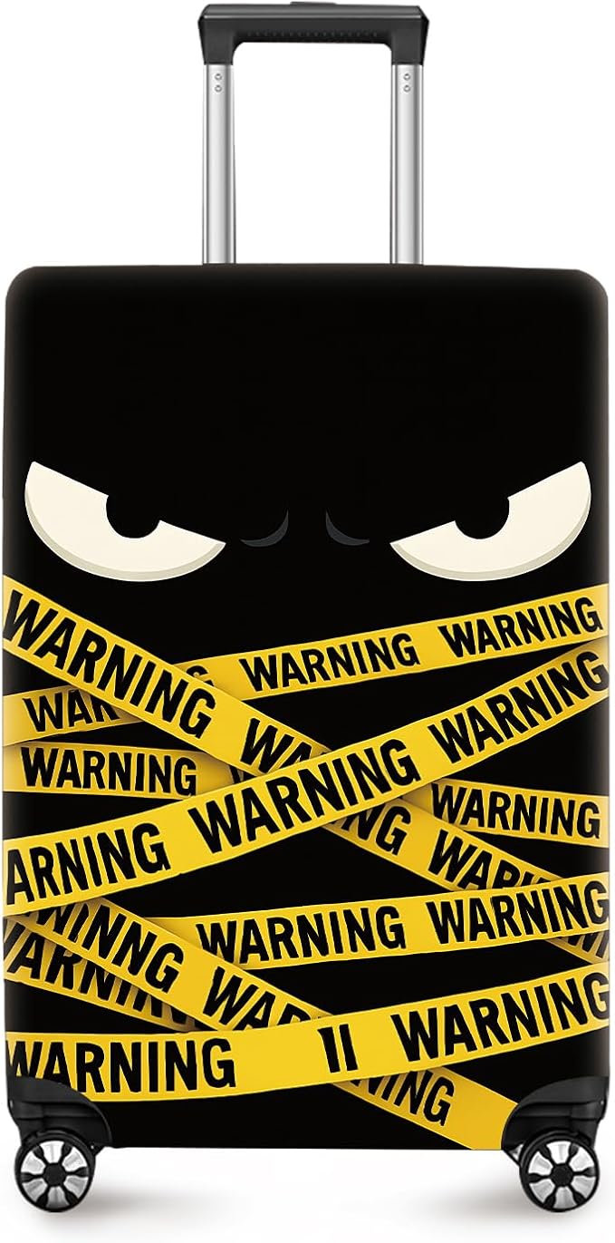 ANNA QUEEN Warning Tape Luggage Cover, Funny Eyes and Yellow Tape Design Suitcase Protector, Stretchable Washable Travel Sleeve for 28-30 Inch Luggage