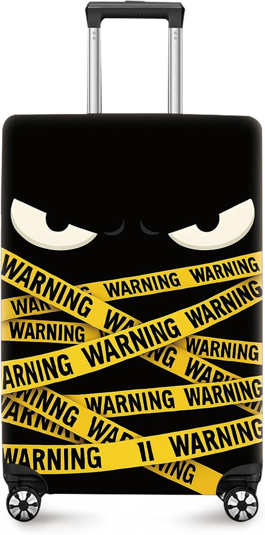 ANNA QUEEN Warning Tape Luggage Cover, Funny Eyes and Yellow Tape Design Suitcase Protector, Stretchable Washable Travel Sleeve for 20-22 Inch Luggage