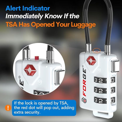 Forge TSA Approved Cable Luggage Locks, Re-settable Combination with Alloy Body(White 2 Locks)