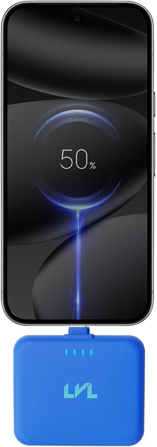 LLEVVELL Spark Portable Charger for iPhone 17/16/15 USB C 2500mAh Power Bank with LED Indicators 2.4A Fast Charging Mini Portable Charger with Pass Through Technology LVL 25 LVL 25 (Blue)