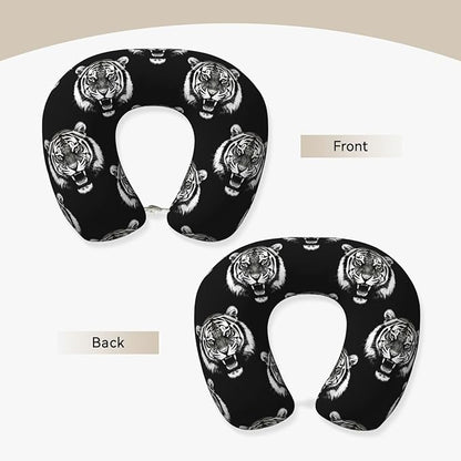Neck Travel Pillow, Women Men Washable Airplane Car Pillows Tiger Black and White, Head Support Rest U Shaped Cushion Comfortable for Watching TV