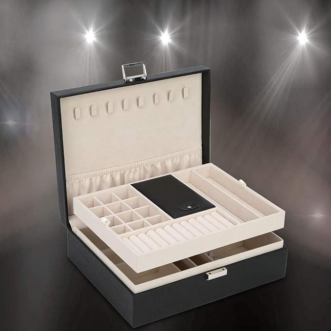 FSC Lighting Jewelry Box Organizer, Travel Jewelry Storage Case Necklace Holders Display Tray Storage Case(Black)