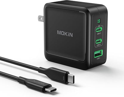 100W USB C Charger, 3-Port GaN+ USB C Charging Block, Foldable and Compact Fast Wall Charger Power Adapter for MacBook Pro/Air, iPad Pro, iPhone 17/16, Dell XPS, Galaxy S25/S24, and More