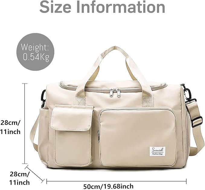 Sports Gym Bag with Shoes Compartment Travel Duffel Bag with Dry Wet Separated Pocket for Men and Women, Overnight Bag Weekender Bag Training Handbag Yoga Bag - Off White