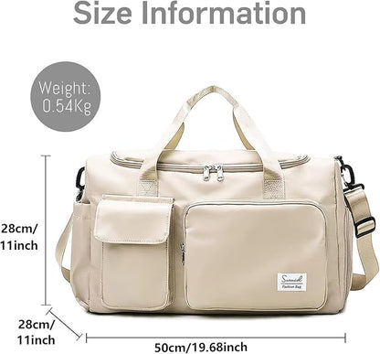 Sports Gym Bag with Shoes Compartment Travel Duffel Bag with Dry Wet Separated Pocket for Men and Women, Overnight Bag Weekender Bag Training Handbag Yoga Bag - Off White