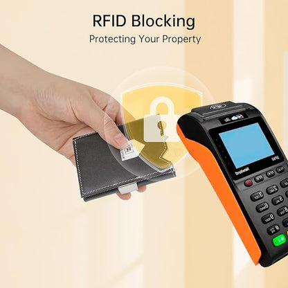 Men's Wallet, Genuine Leather RFID Blocking Slim Money Clip Wallet Minimalist Front Pocket Tri-Fold Money Clip Credit Card Holder with Present Box Black Brown