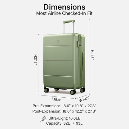 Hanke Expandable 26 Inch Luggage with Spinner Wheels, Hardside Large Suitcase, All-PC Hard Shell Travel Luggage, TSA Lock, Lightweight Durable Checked-Medium (Bamboo Green, 93L)