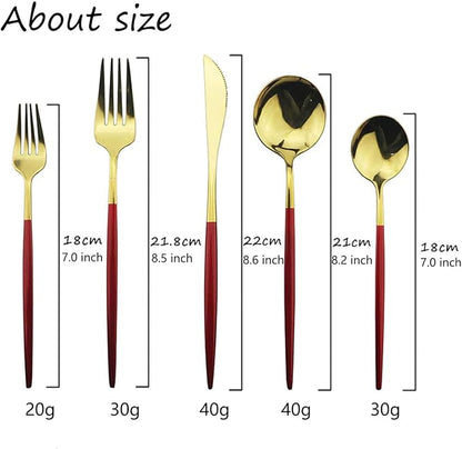 Red Gold Silverware Set, JASHII 30-Piece Stainless Steel Satin Finish Flatware Set, Kitchen Utensil Set, Mirror Polished Tableware Cutlery Set for Home and Restaurant, Dishwasher Safe