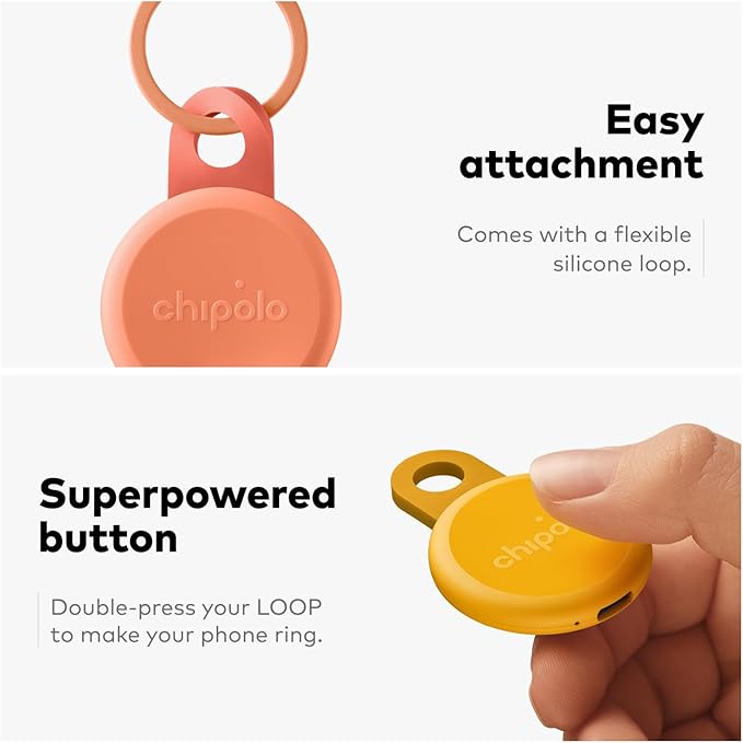 Chipolo LOOP - Rechargeable Bluetooth Tracker for Key and Pocket Location, Compatible with Apple or Google, Call Your Phone & Out of Range Alerts for Android