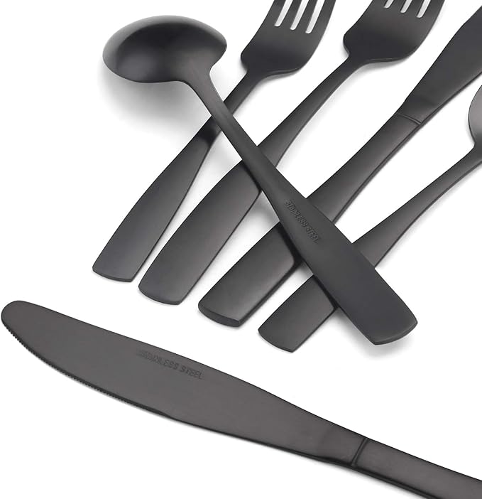 Matte Black Silverware Set, Satin Finish 40-Piece Stainless Steel Flatware set, Tableware Cutlery Set Service for 8, Utensils for Kitchens, Dishwasher Safe