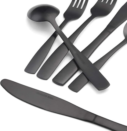 Matte Black Silverware Set, Satin Finish 40-Piece Stainless Steel Flatware set, Tableware Cutlery Set Service for 8, Utensils for Kitchens, Dishwasher Safe