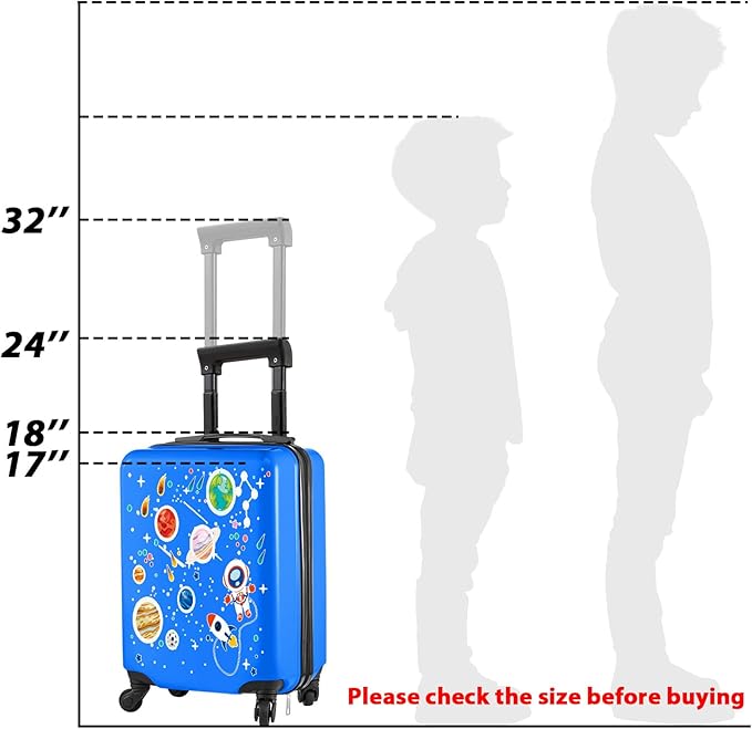 Redbaker 6 Pcs Kids Luggage Set 17 Inch Kids Rolling Luggage Double Pattern Suitcase for Girls Boys School Gift(Light Blue,Astronauts)
