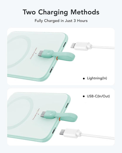 VEEKTOMX Slim Portable Charger, 5000mAh Lightweight Power Bank with Wired USB C Cable, Ultra Thin Battery Pack Compatible with iPhone 15/Plus/Pro/Pro Max/Samsung/Android(Non-Wireless Charging), Blue