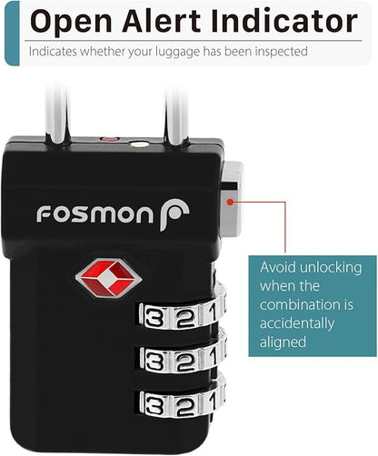 Fosmon TSA Approved Luggage Locks, Suitcase Travel Lock with Push Release Button for Extra Security, 3 Digit Combination Padlock for Gun Case Backpack Zipper Anti Theft Gym Locker - Black, 3 Pack