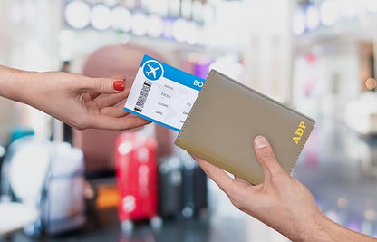 Personalized Monogrammed Taupe Leather RFID Passport Wallet