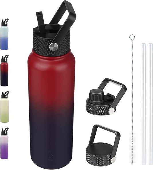 BJPKPK Insulated Water Bottles with Straw Lid, 40oz Cold & Hot Thermo, Stainless Steel Metal Water Bottle with 3 Lids, Reusable Thermo, Cups, Mugs, Tumblers,Charming Red