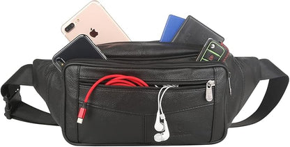 Genuine Leather Fanny Pack/Waist Bag/Organizer with Adjustable Belt, Multiple Pockets For Men and Women