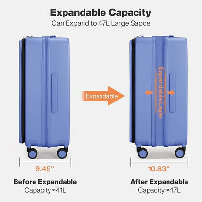 mixi 20 Inch Expandable Carry On Luggage PC Hard Shell Suitcase Top Opening Rolling Travel Suitcases with Spinner Wheels & TSA Lock, Dreamy Purple
