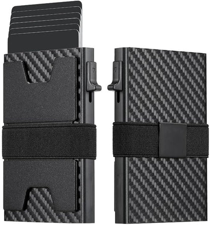 Jenoss Smart Pop Up Wallet for Men: Aluminum Card Holder Wallet, Slide Pop Up Case, Slim Metal RFID Blocking Credit Card Holder, Minimalist Compact 12+ Cards Slot Organizers ID Money Clip (Carbon)