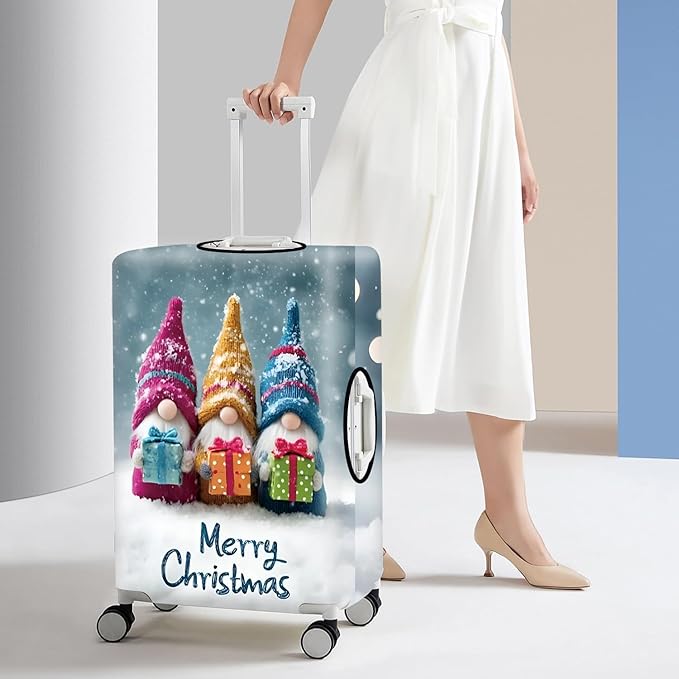 Christmas Luggage Cover – Cute Gnome Travel Suitcase Protector, Waterproof & Stretchable Luggage Sleeve with Zipper for Holiday Travel,XL