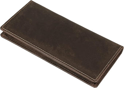 ELIZO Men's Genuine Leather Long Wallet - RFID Blocking Rodeo Checkbook Wallet | Slim Western Bifold Wallet with 16 Card Slots, ID Window | Top Grain Leather Cowboy Wallet