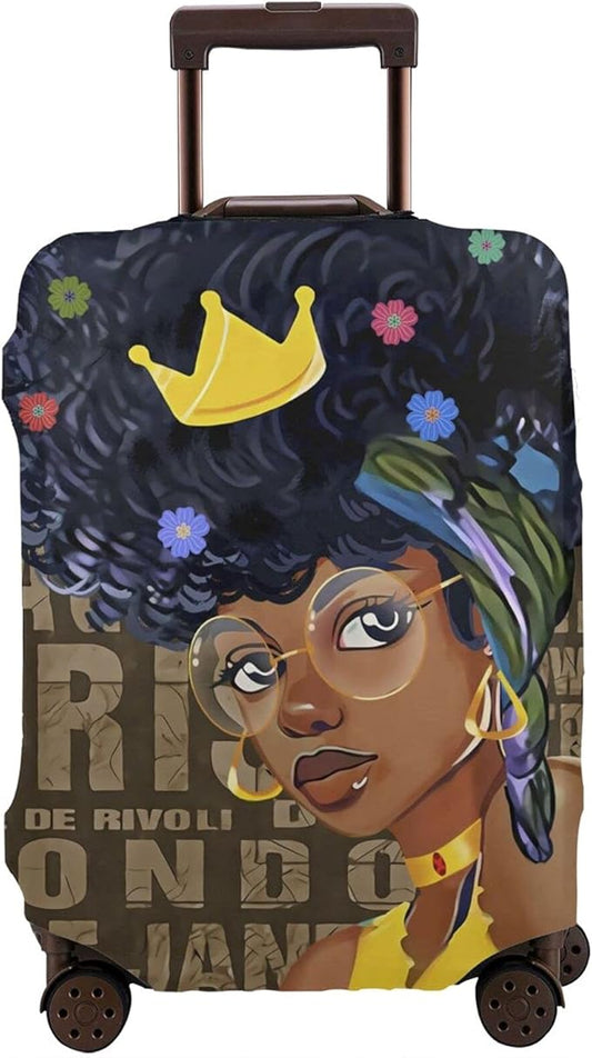 Travel Suitcase Protector African American Afro Black Girl Elastic Protective Washable Luggage Cover With Concealed Zipper Suitable For Medium (A little large)
