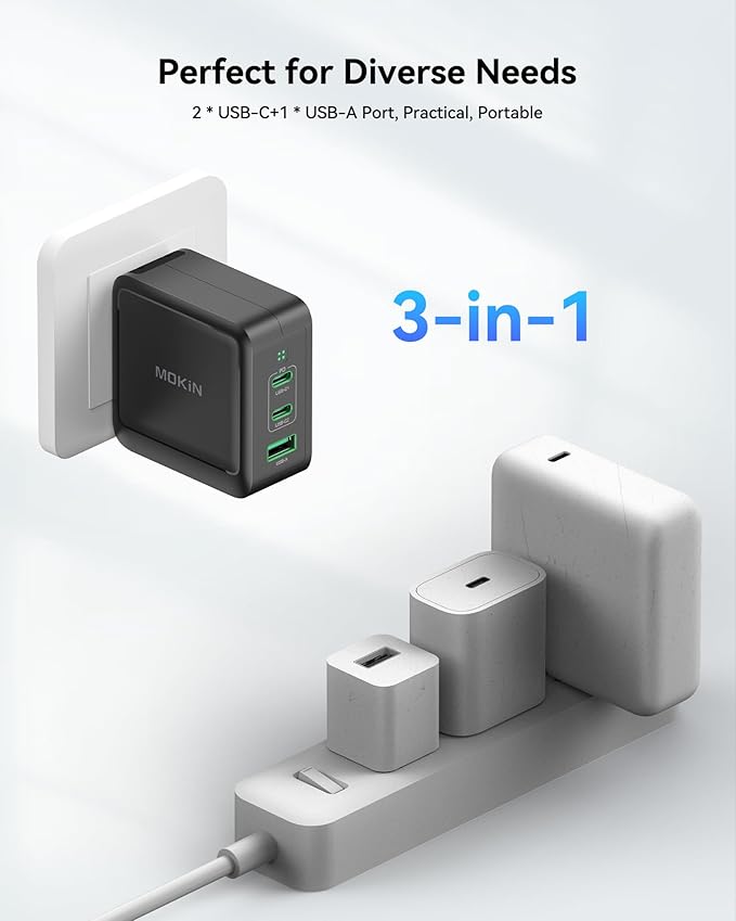 100W USB C Charger, 3-Port GaN+ USB C Charging Block, Foldable and Compact Fast Wall Charger Power Adapter for MacBook Pro/Air, iPad Pro, iPhone 17/16, Dell XPS, Galaxy S25/S24, and More