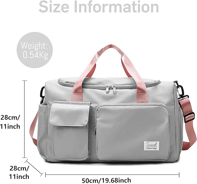 Travel Duffel Bag with Shoes Compartment Sports Gym Bag with Dry Wet Separated Pocket for Men and Women, Overnight Bag Weekender Bag Training Handbag Yoga Bag - Gray Pink