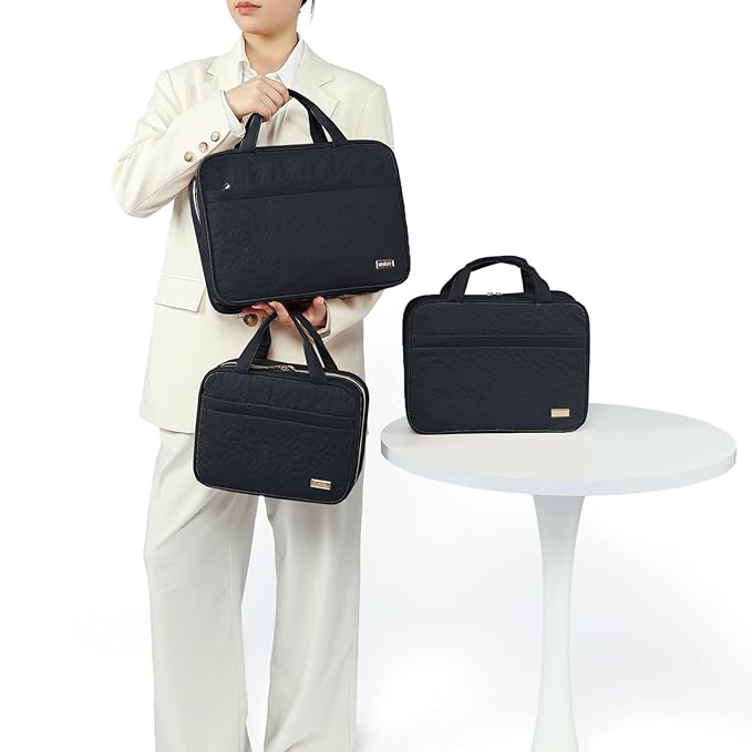 NISHEL Travel Toiletry Bag for women, Portable Hanging Organizer for Family-Sized Shampoo, Conditioner, Brushes Set, Makeup Accessories, Extra Large Size, Black