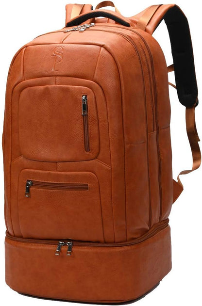 Sole Premise Leather Bag for Multi-functional Travel Carry-on with Shoe, Laptop and Clothes Compartments for Men & Women (Brown)