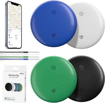 Air Tags Tracker 4 Pack:Bluetooth Item Finder Works with Apple Find My, iOS Only – Key Finder, Pet Tracker, Luggage Locator, Wallet & Backpack Tag – Replaceable Battery (Coastal Mix Pack)