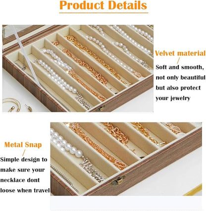 MIOINEY Glass Lid Necklace Organizer Box Transparent Necklace Holder Organizer Velvet Necklace Display Box Clear Lid Jewelry Storage Stackable Necklace Display Case for Women Girls (Style C)